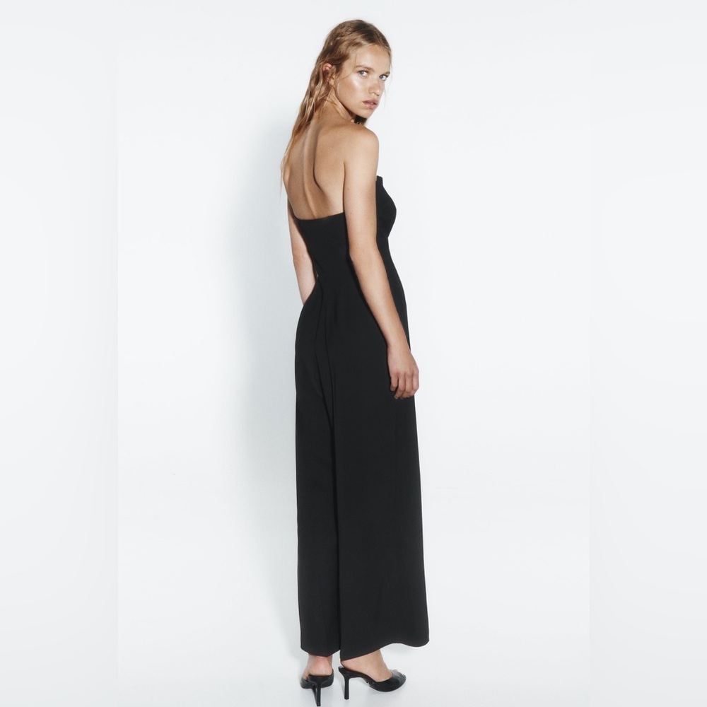 NWT Zara Black Strapless Long Button Jumpsuit Womens XS - Picture 3 of 10